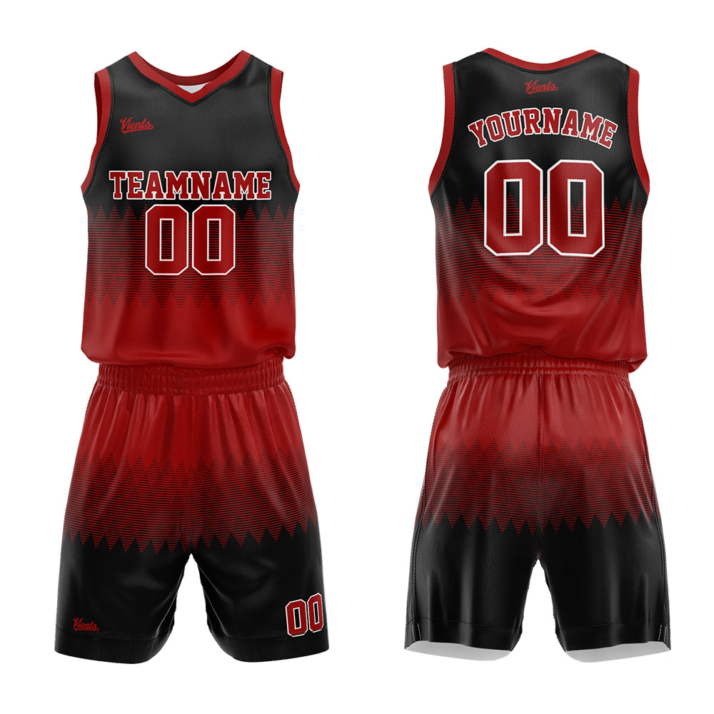Uniforme de baloncesto personalizado rojo y negro con tu logotipo-nombre y número impresos