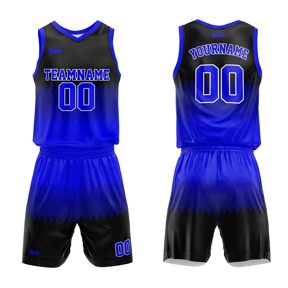 Uniforme de baloncesto personalizado en color negro real con su logotipo-nombre y número impresos