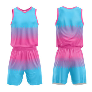 Uniforme de baloncesto personalizado rosa y azul claro con tu logotipo-nombre y número impresos