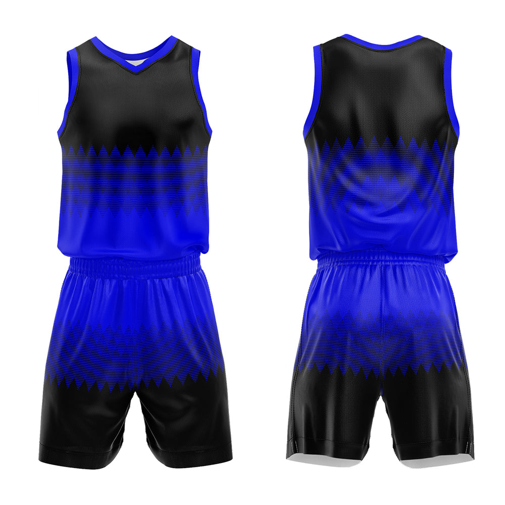 Uniforme de baloncesto personalizado en color negro real con su logotipo-nombre y número impresos