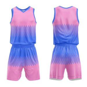 Uniforme de baloncesto personalizado azul y rosa con tu logotipo-nombre y número impresos