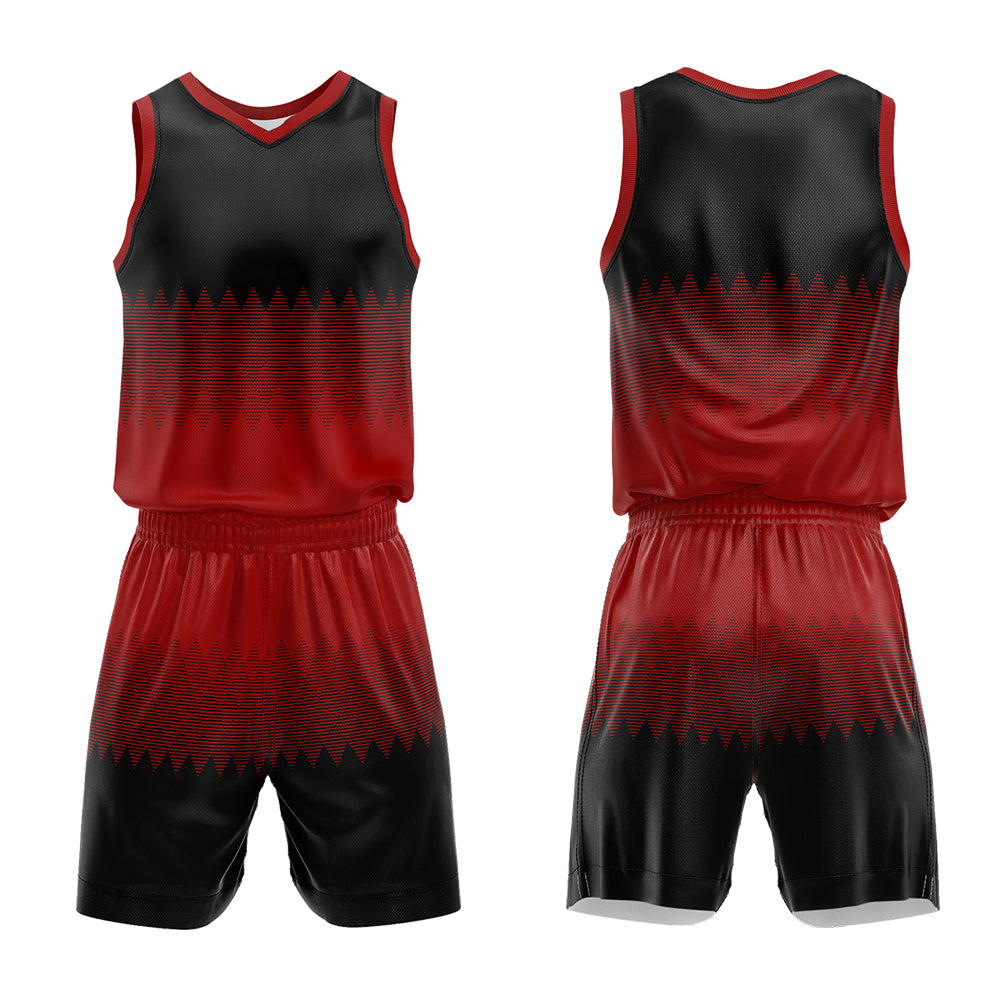 Uniforme de baloncesto personalizado rojo y negro con tu logotipo-nombre y número impresos