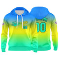 Sudadera con capucha personalizada con degradado para hombre-mujer-niña o niño Estampa tu logotipo-nombre o número en azul-amarillo y verde