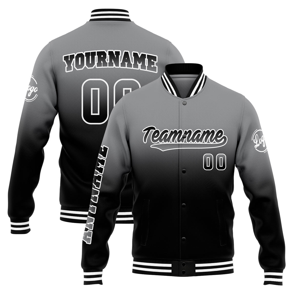 Chaqueta universitaria personalizada estilo Letterman para hombres-mujeres y jóvenes-color gris y negro