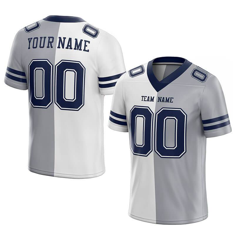 custom authentic split fashion football jersey gray-white-navy mesh