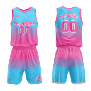 Uniforme de baloncesto personalizado rosa y azul claro con tu logotipo-nombre y número impresos