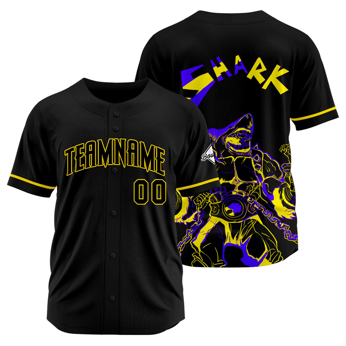 Uniformes de béisbol personalizados Shark-Black&Yellow de alta calidad para adultos y niños & optimizados para el rendimiento