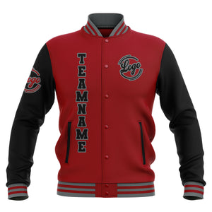 Chaquetas universitarias impermeables personalizadas en negro-rojo y gris con nombre-número y logotipo bordados
