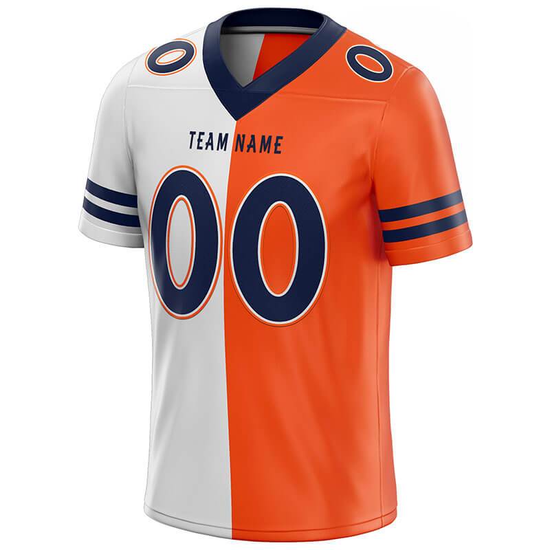 custom authentic split fashion football jersey navy-white-orange mesh