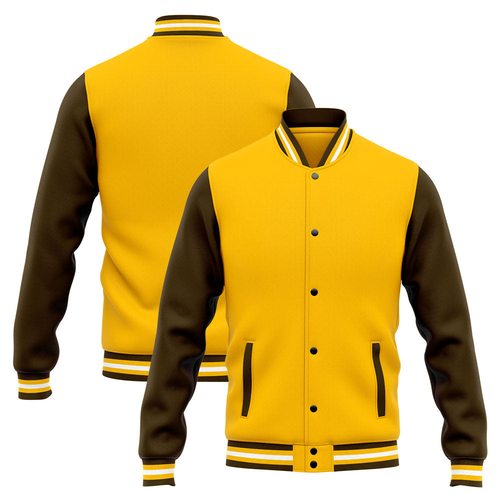 Chaqueta universitaria personalizada estilo Letterman para hombres-mujeres y jóvenes-color marrón y amarillo