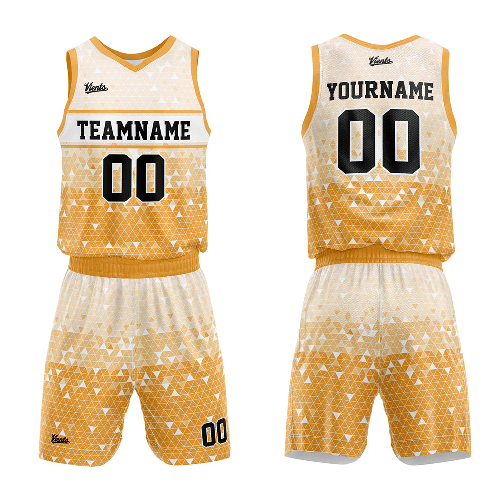 Uniforme de baloncesto amarillo personalizado con tu logotipo-nombre y número impresos