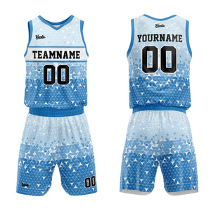 Uniforme de baloncesto azul personalizado con tu logotipo-nombre y número impresos