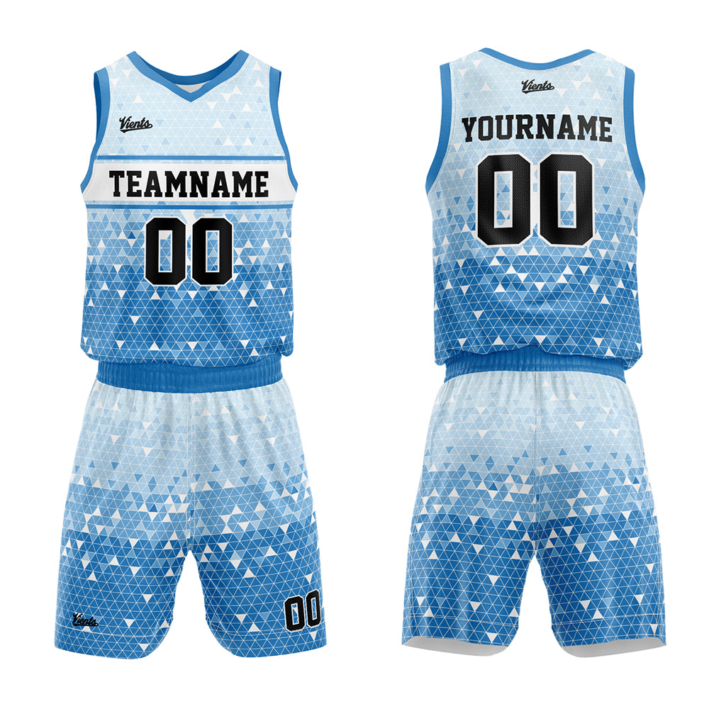Uniforme de baloncesto azul personalizado con tu logotipo-nombre y número impresos