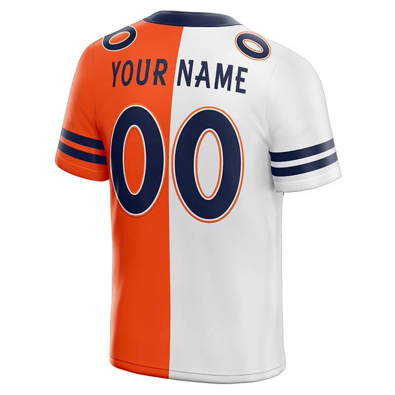 custom authentic split fashion football jersey navy-white-orange mesh