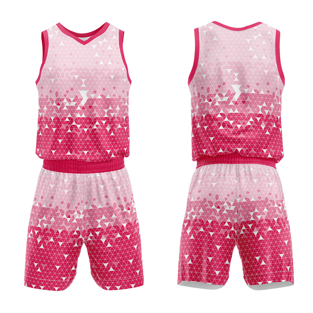 Uniforme de baloncesto rosa personalizado con tu logotipo-nombre y número impresos