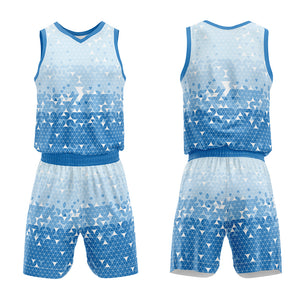Uniforme de baloncesto azul personalizado con tu logotipo-nombre y número impresos