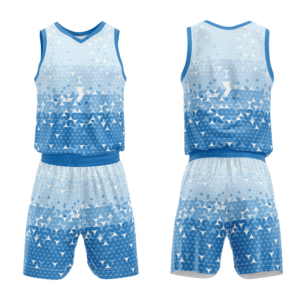 Uniforme de baloncesto azul personalizado con tu logotipo-nombre y número impresos