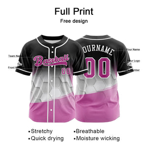 Camiseta de béisbol personalizada negra y rosa con botones para hombre mujer adulto y joven Estampado de nombre número y logotipo