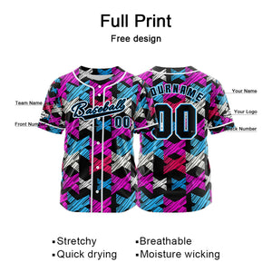 Camiseta de béisbol personalizada negra y rosa con botones para hombre mujer adulto y joven Estampado de nombre número y logotipo