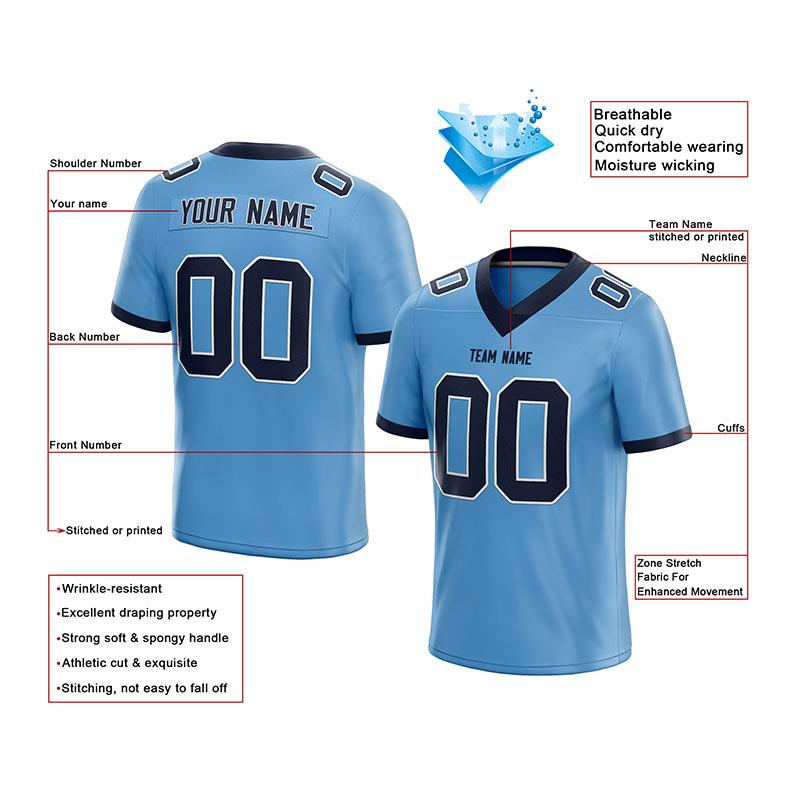 custom authentic football jersey powder blue-navy mesh