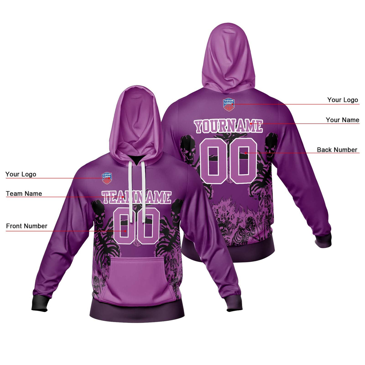 Sudadera con capucha degradada personalizada para hombre-mujer-niña o niño Imprime tu logotipo-nombre y número