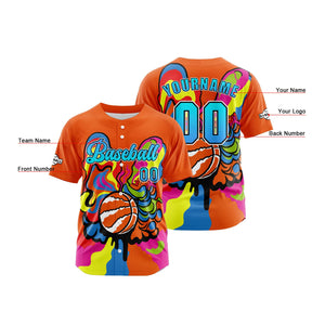 Camiseta de béisbol naranja personalizada con botones para hombre mujer adulto y joven Estampado de nombre número y logotipo