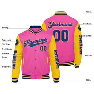 Chaquetas universitarias personalizadas en rosa y amarillo para hombres & mujeres y jóvenes & Chaquetas tipo Letterman personalizadas