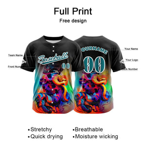 Camiseta de béisbol negra personalizada con botones para hombre mujer adulto y joven Nombre número y logotipo impresos