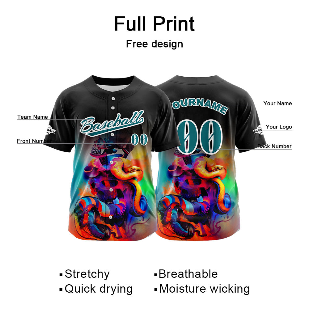 Camiseta de béisbol negra personalizada con botones para hombre mujer adulto y joven Nombre número y logotipo impresos