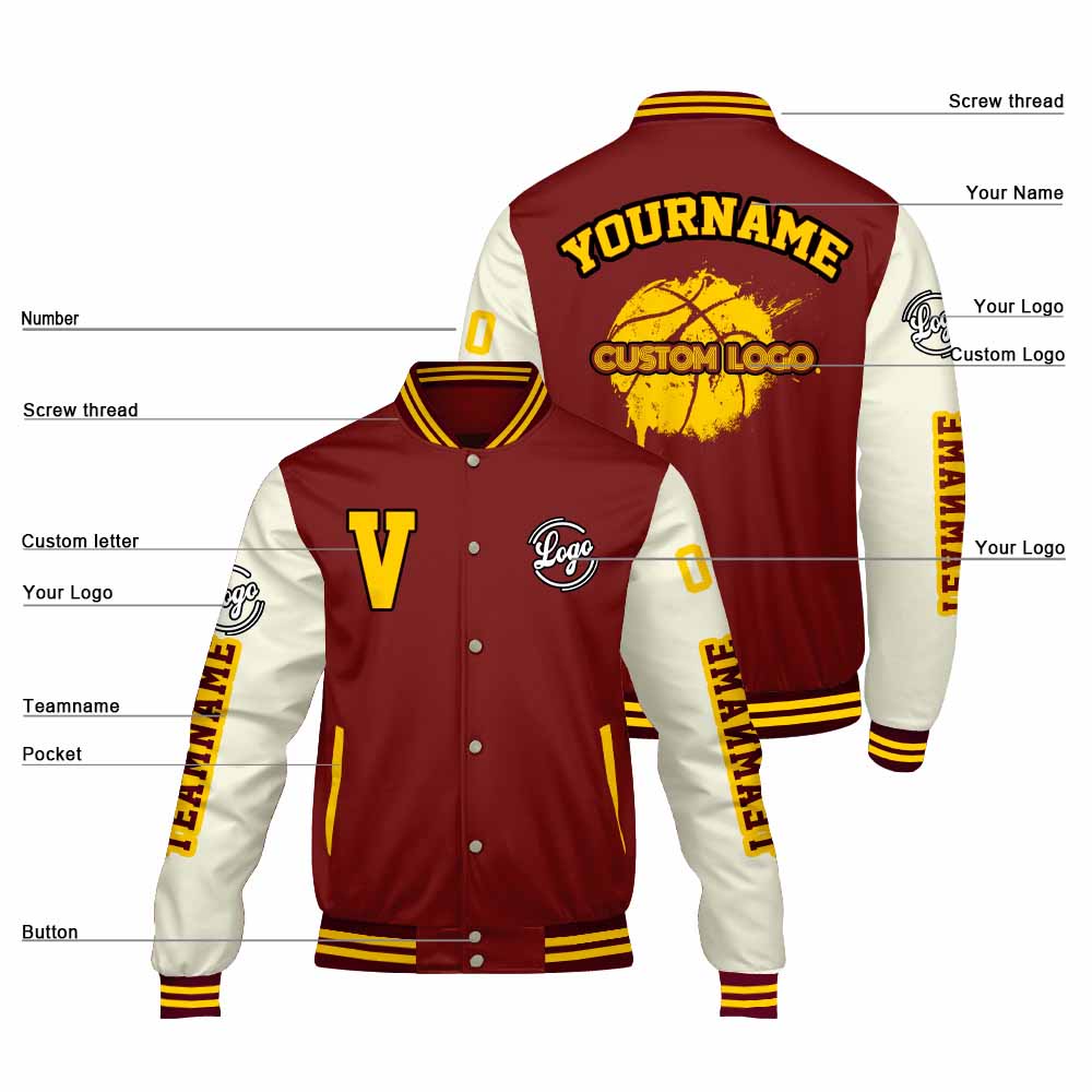 Chaquetas universitarias personalizadas color crema burdeos para hombres & mujeres y jóvenes & Chaquetas Letterman personalizadas