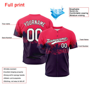 Dise?o personalizado de camiseta de béisbol con estampado completo en ciudad tropical al atardecer en la playa