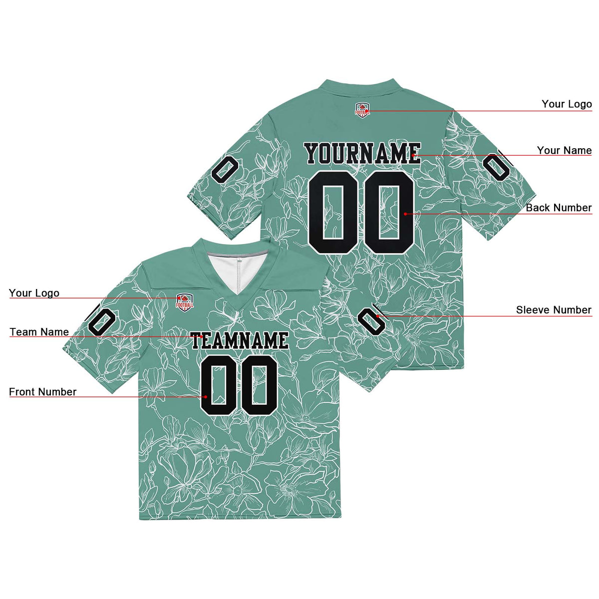 Camiseta de fútbol personalizada con nombre y número del equipo bordados-color verde grisáceo