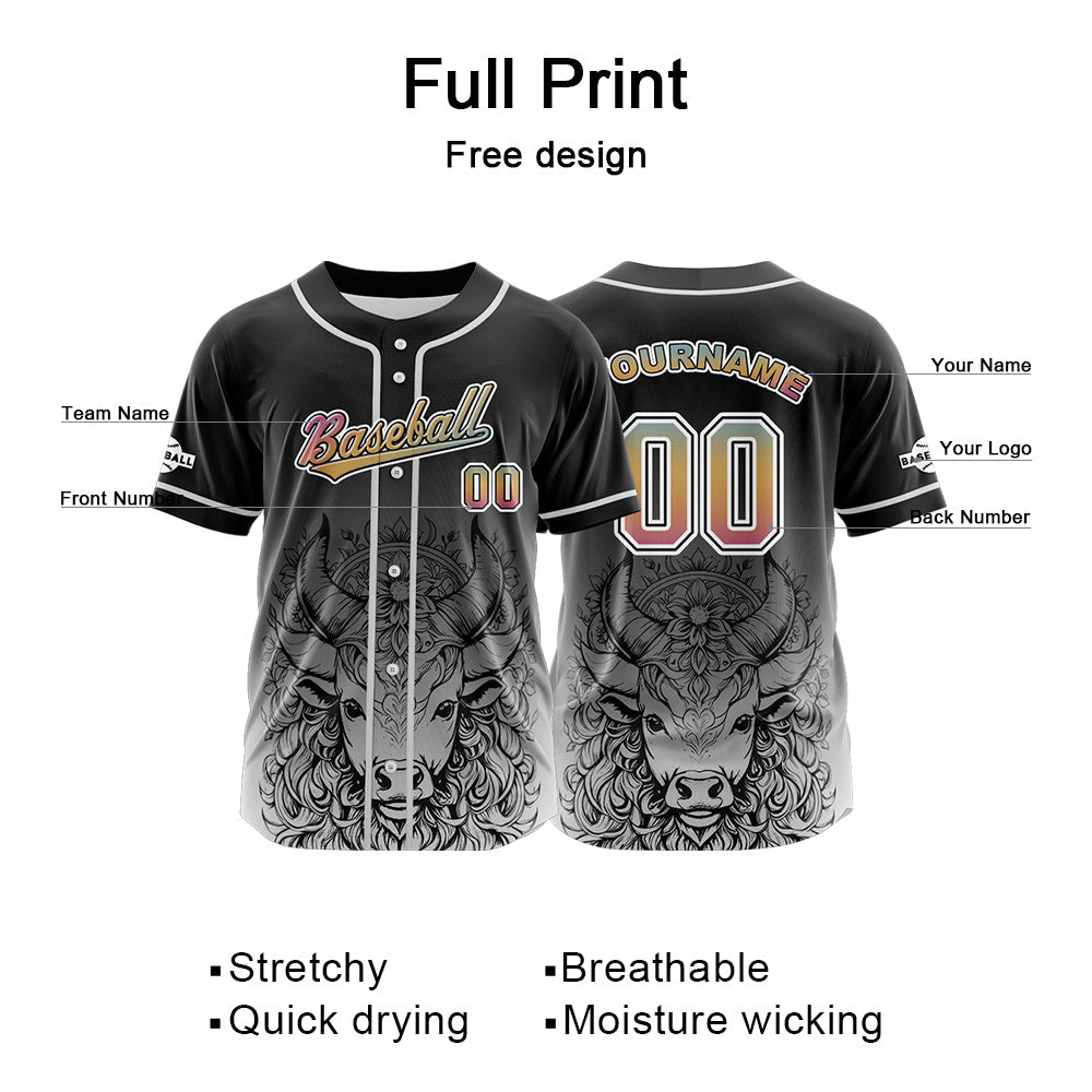 Camiseta de béisbol negra personalizada con botones para hombre mujer adulto y joven Nombre número y logotipo impresos