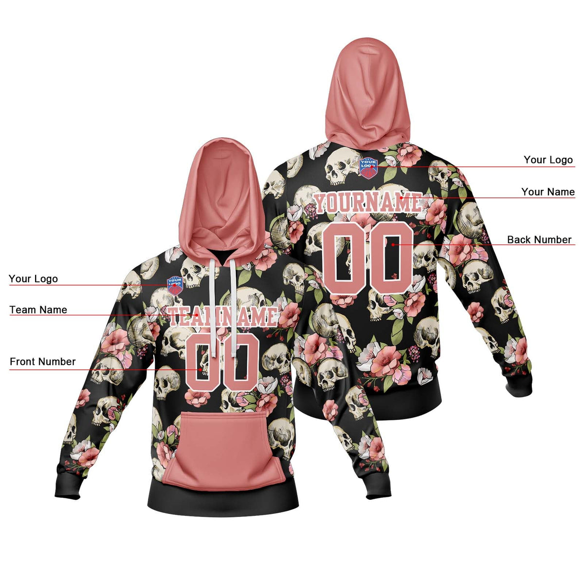 Sudadera con capucha degradada personalizada para hombre-mujer-niña o niño Imprime tu logotipo-nombre y número