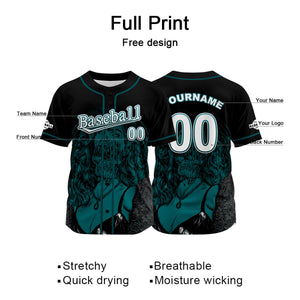 Camiseta de béisbol negra personalizada con nombre número y logotipo personalizados