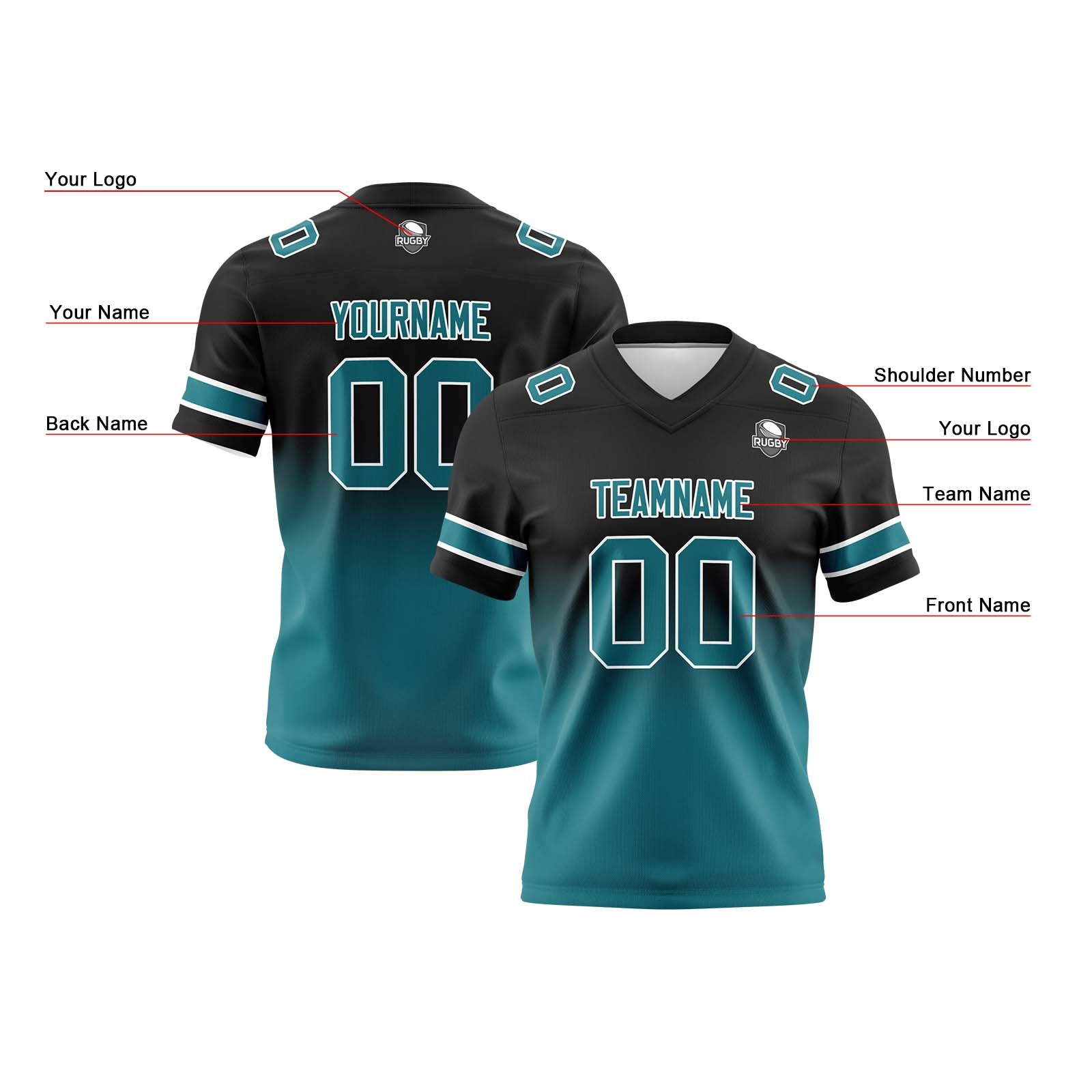 Camisetas de fútbol personalizadas con degradado-nombre-número y logotipo para adultos-niños y equipos