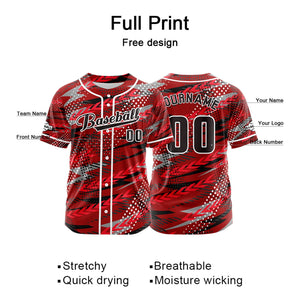 Camiseta de béisbol roja personalizada con botones para hombre mujer adulto y joven Estampado de nombre número y logotipo