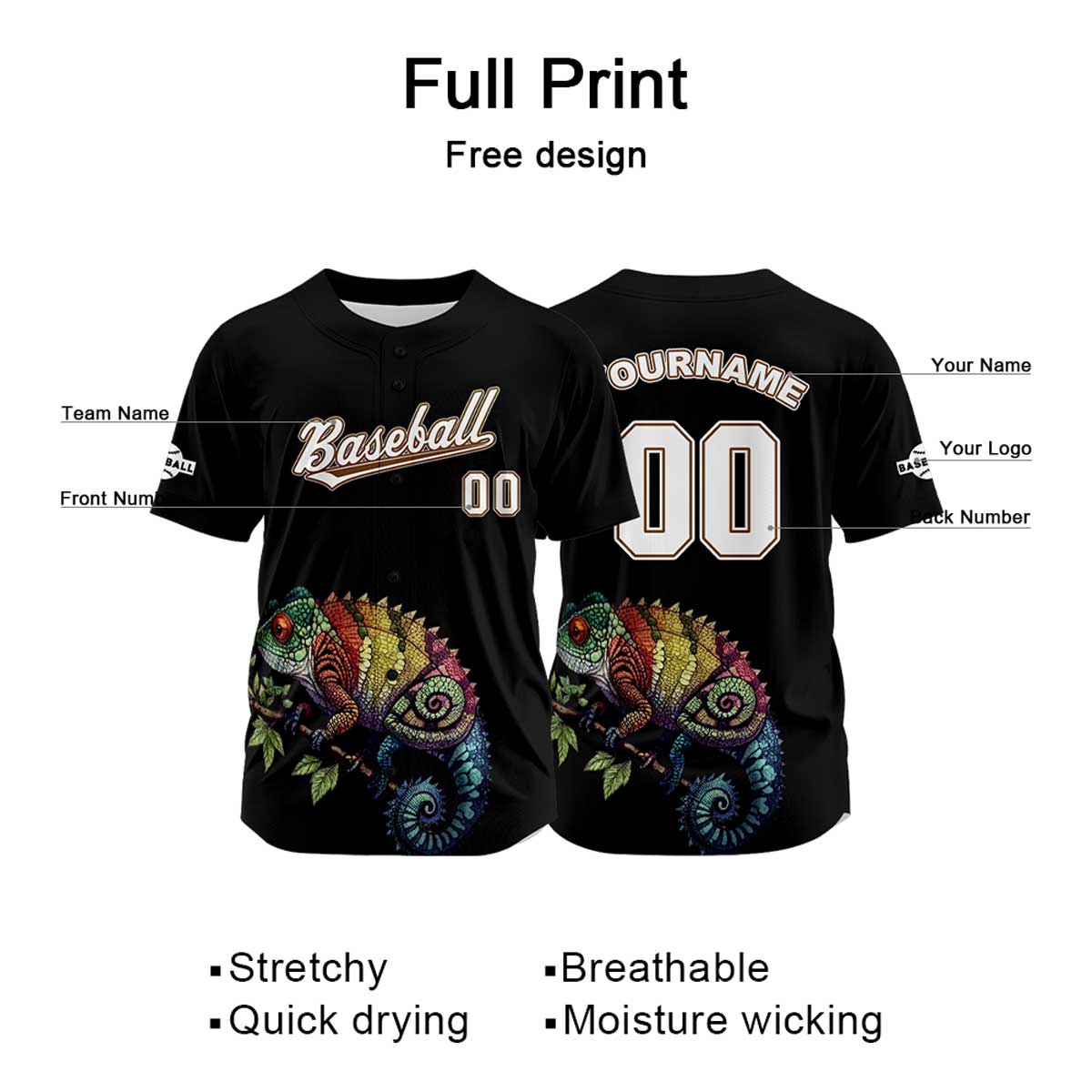 Camiseta de béisbol negra personalizada con nombre número y logotipo personalizados