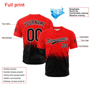Camiseta de béisbol con dise?o personalizado estampado completo en negro y rojo