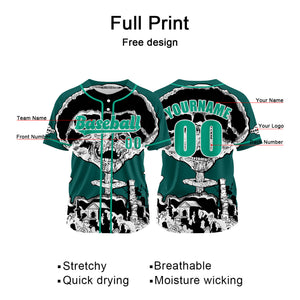 Camiseta de béisbol verde oscuro personalizada con nombre número y logotipo personalizados