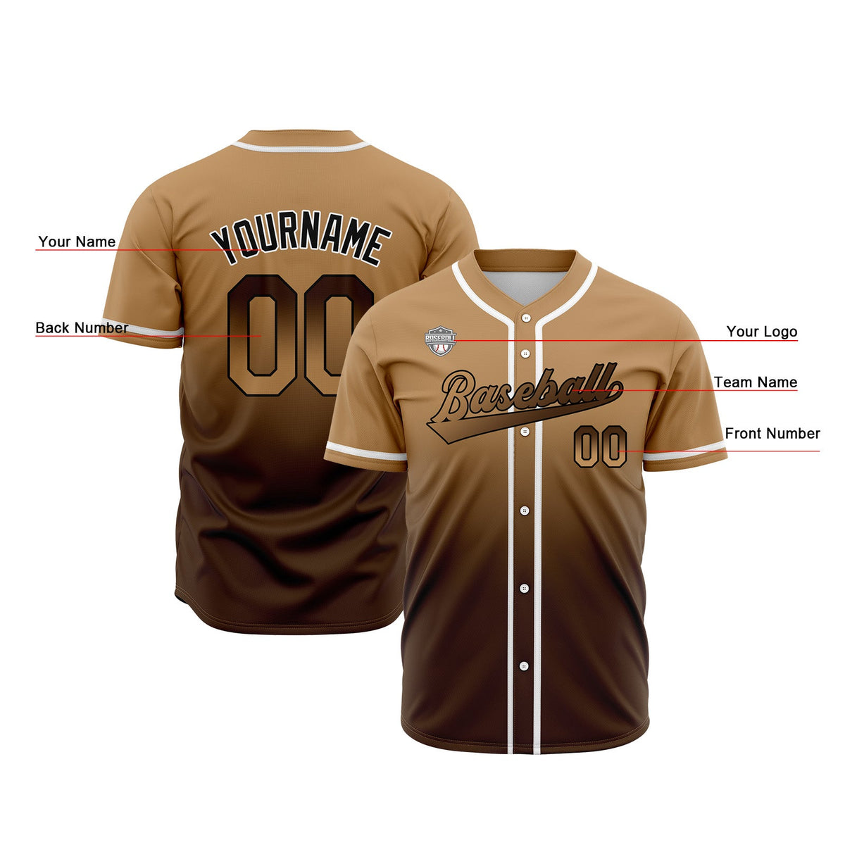 Camisetas de béisbol personalizadas con degradado nombre número y logotipo