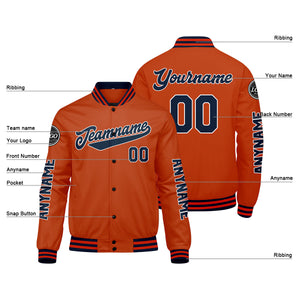 Chaquetas universitarias personalizadas azul marino y naranja para hombres & mujeres y jóvenes & Chaquetas Letterman personalizadas