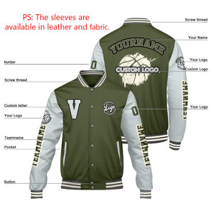 Chaquetas universitarias personalizadas en verde oliva y gris para hombres & mujeres y jóvenes & Chaquetas tipo Letterman personalizadas