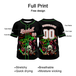 Camiseta de béisbol negra personalizada con botones para hombre mujer adulto y joven Nombre número y logotipo impresos