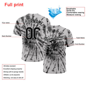 Camiseta de béisbol gris con dise?o personalizado de estampado completo y te?ido anudado