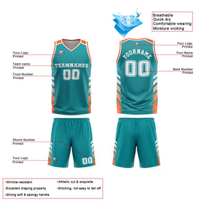 Uniforme de baloncesto personalizado color naranja cian con tu logotipo-nombre y número impresos