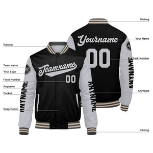Chaquetas universitarias personalizadas en gris & negro y crema para hombres & mujeres y jóvenes & Chaquetas Letterman personalizadas