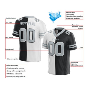 custom authentic split fashion football jersey black-white-gray mesh