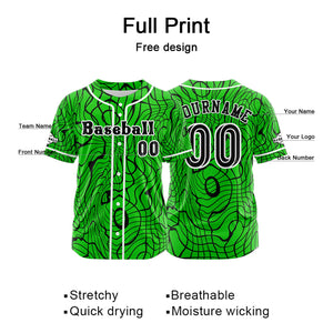 Camiseta de béisbol verde personalizada con botones para hombre mujer adulto y joven Nombre número y logotipo impresos