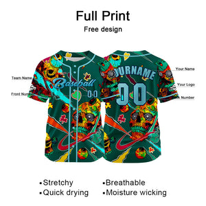 Camiseta de béisbol verde personalizada con nombre número y logotipo personalizados